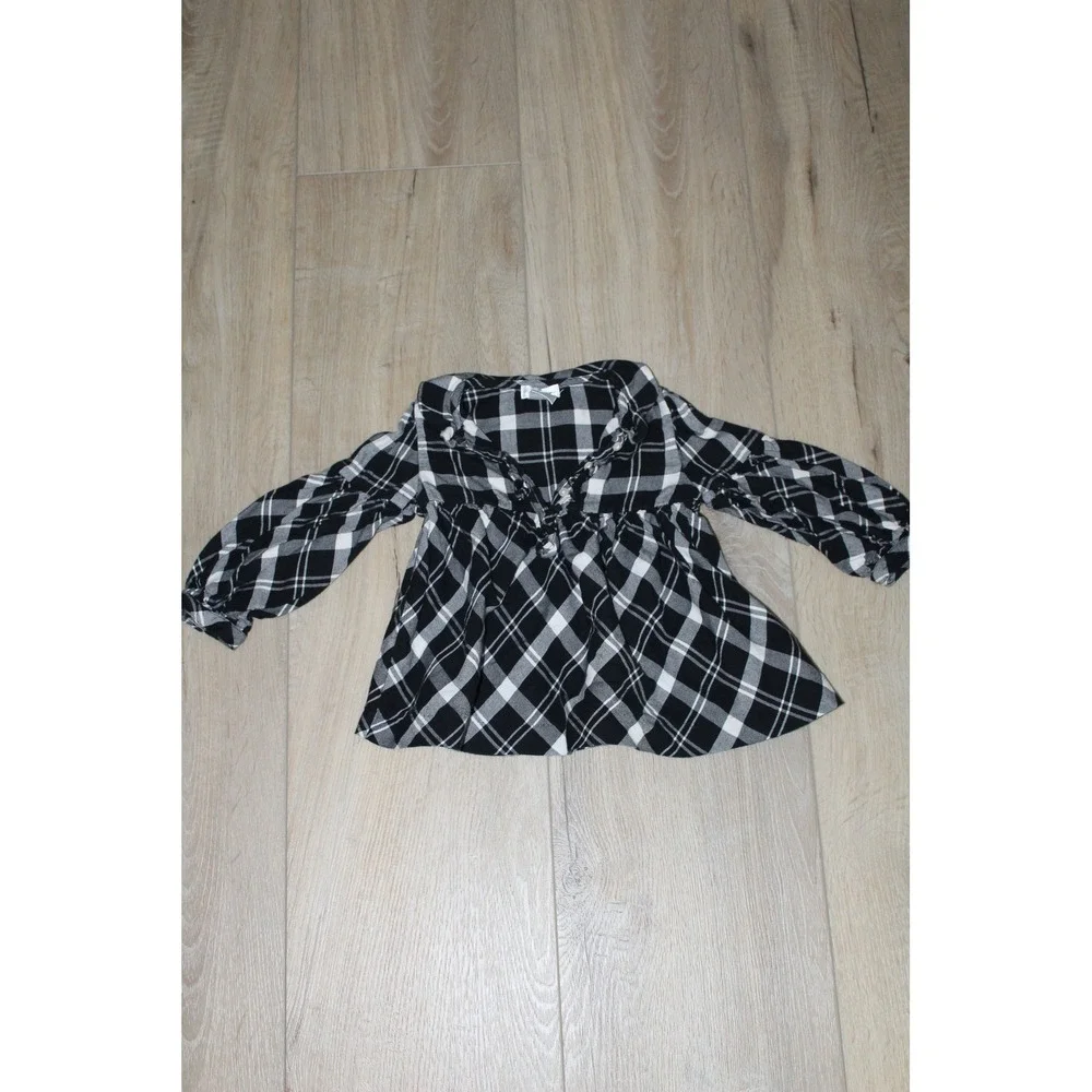 Ralph Lauren Baby Girls Black‎ White Plaid Tunic Top Ruffle Babydoll Blouse 24M